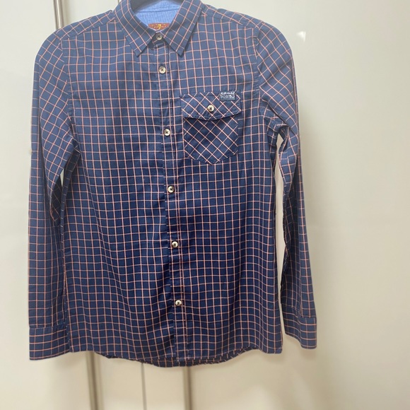 7 for all mankind kids XL button down navy blue with orange stripes Like NEW - Picture 13 of 13